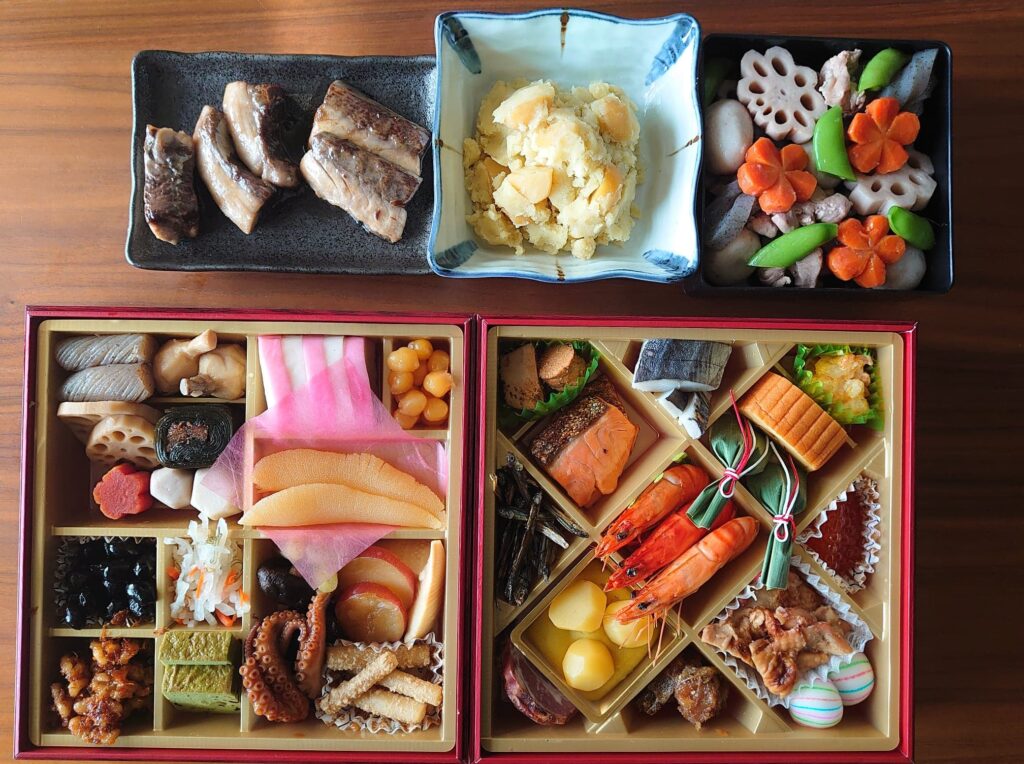 Colorful Japanese New Year's cuisine, osechi ryori.